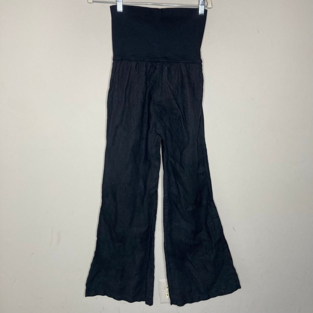 Bella Dahl Summer 100% Linen Roll Over Pants Palazzo Wide Leg Black Womens Sz M - Picture 3 of 16